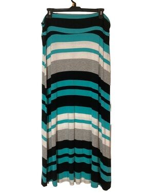 Merona Sz 2X Striped Jersey A-line Maxi Skirt, High Waist, Fold-Over Waist